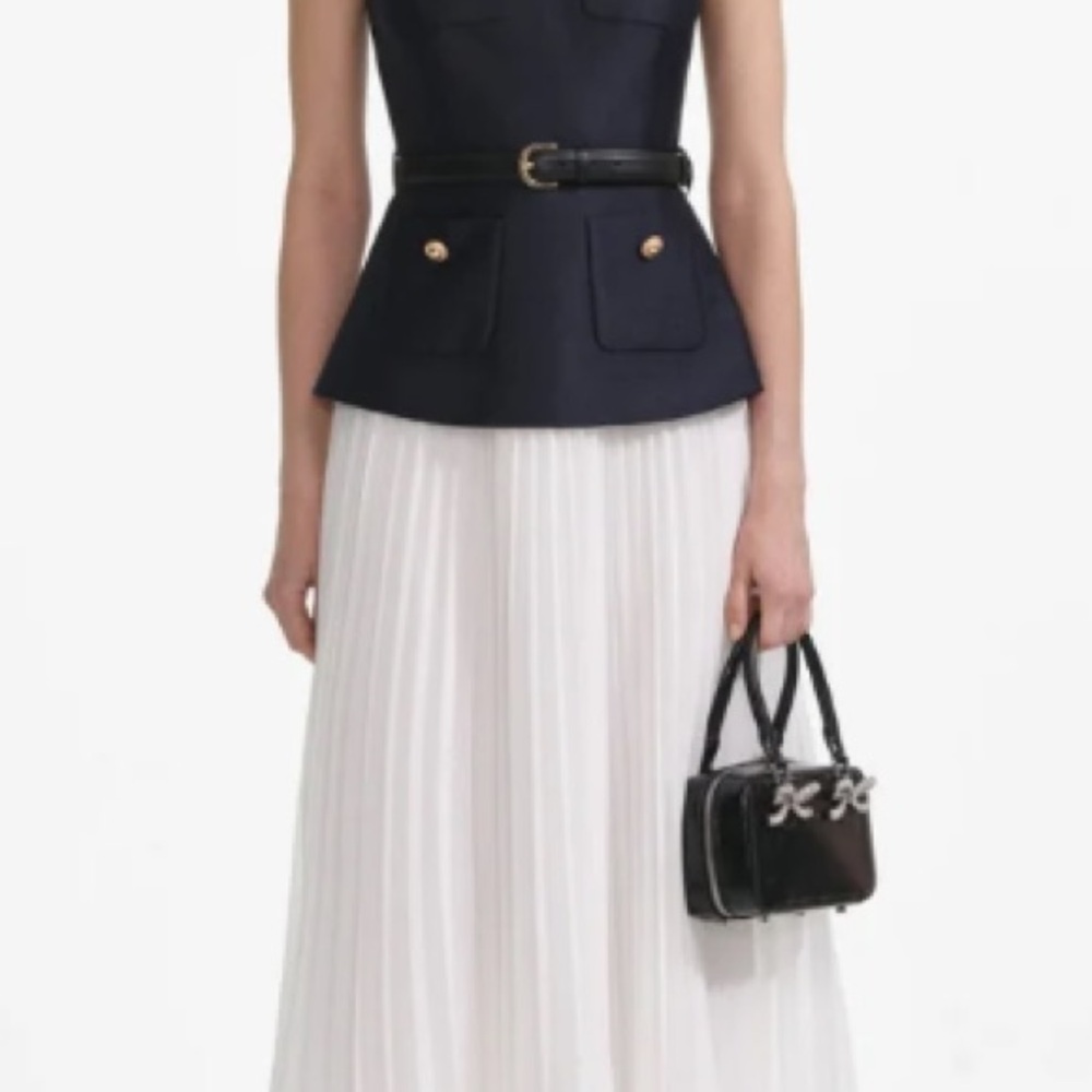 Self-Portrait Navy Taffeta Midi Dress - Picture 3 of 13
